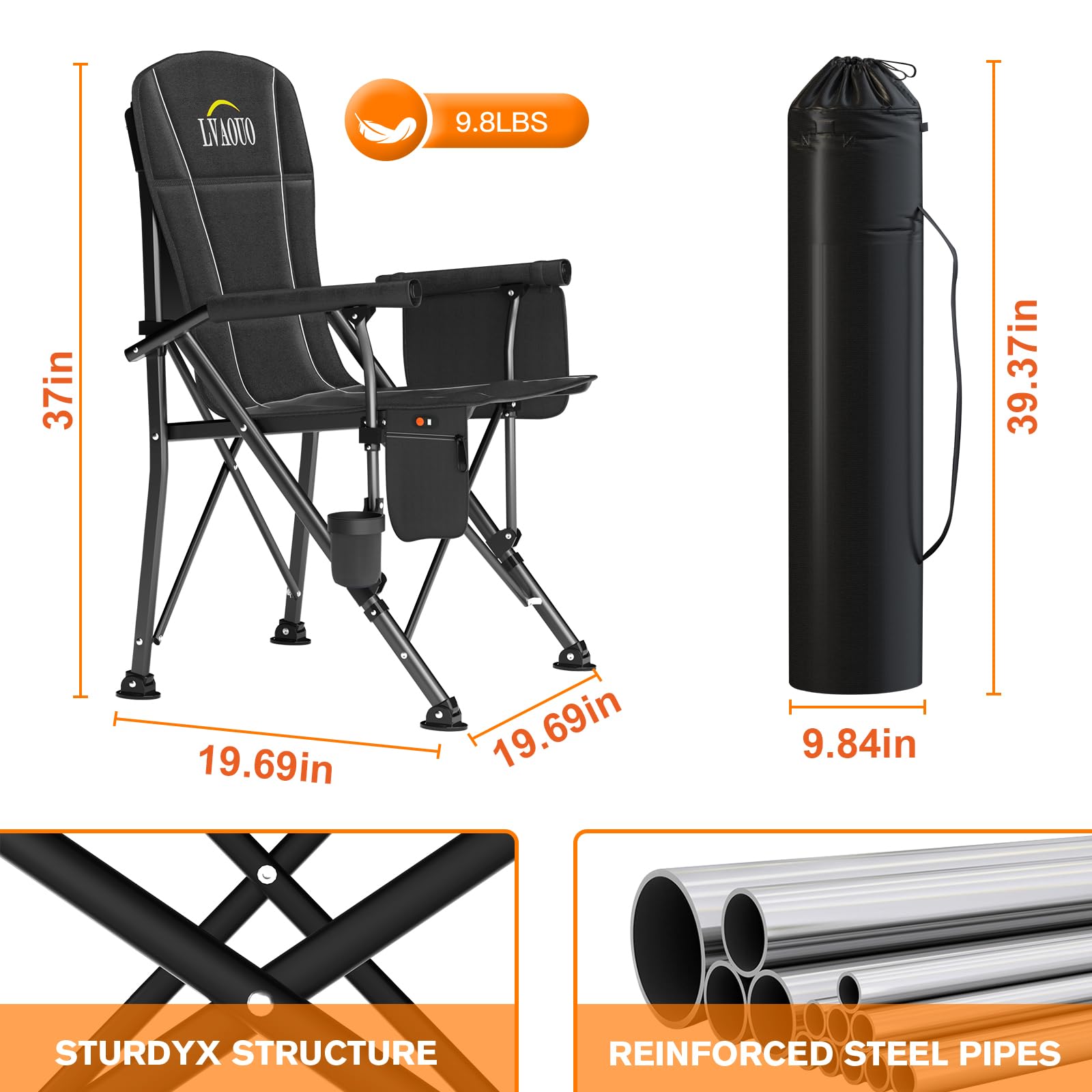 LVAOUO 600-lb capacity chair supports heavy outdoor use.