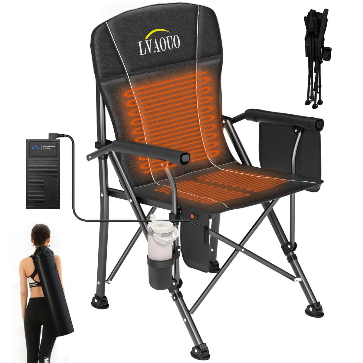LVAOUO heated camping chair with battery pack delivers on-demand warmth outdoors.