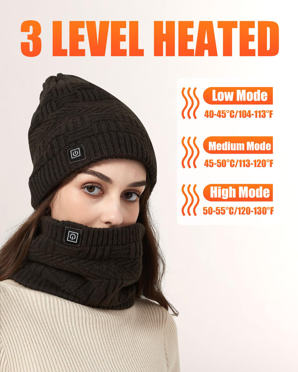 Lvkakmox heated hat neck-warmer with 4 zones emphasizes even heat distribution.