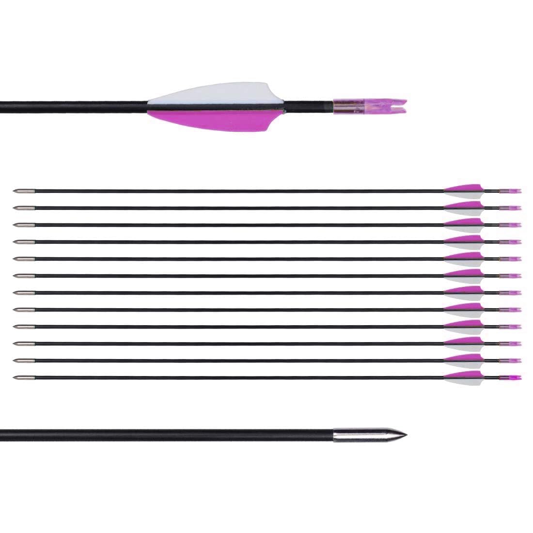 LWANO 31in training arrows pack offers safe practice for beginners with durable fiberglass shafts.