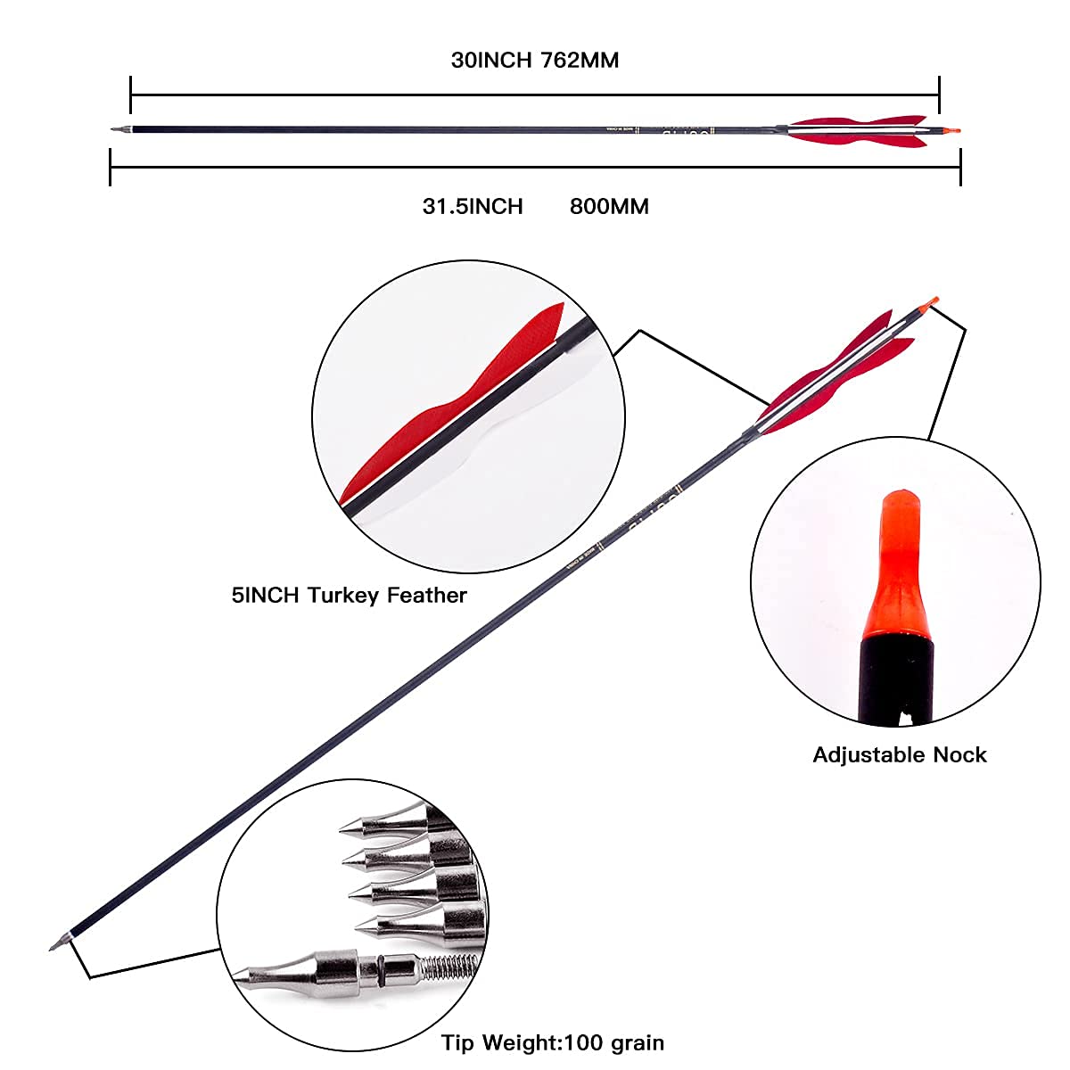 LWANO archery pack of 12 carbon arrows for practice and hunting prep.