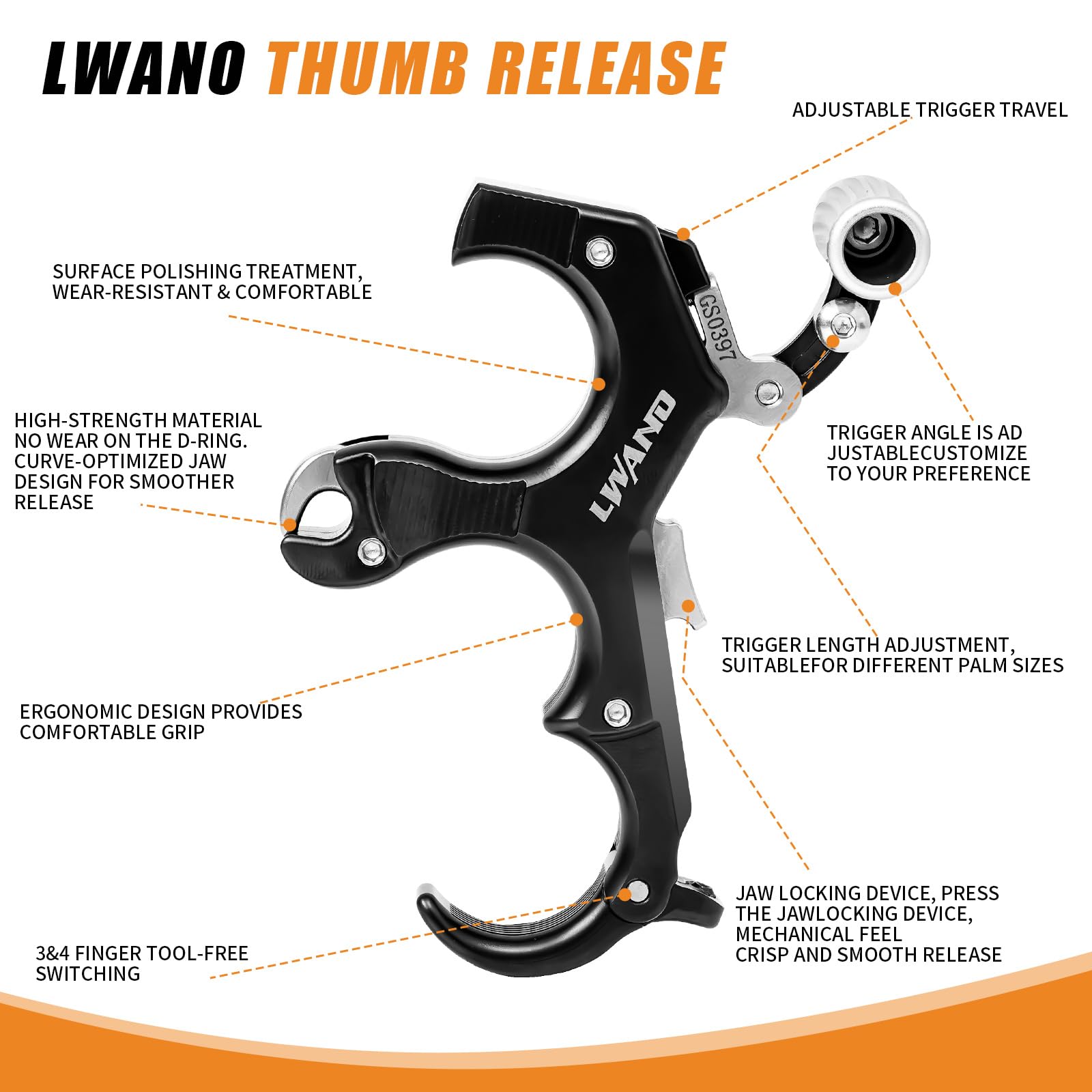 LWANO fully adjustable trigger travel and pinky angle for comfort