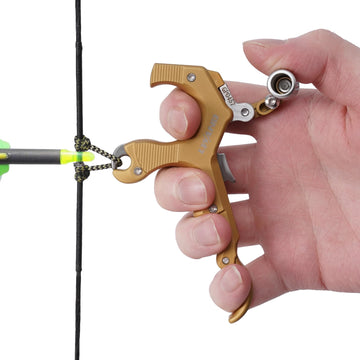 LWANO archery release frame in gold demonstrates lightweight durability for reliable shots.