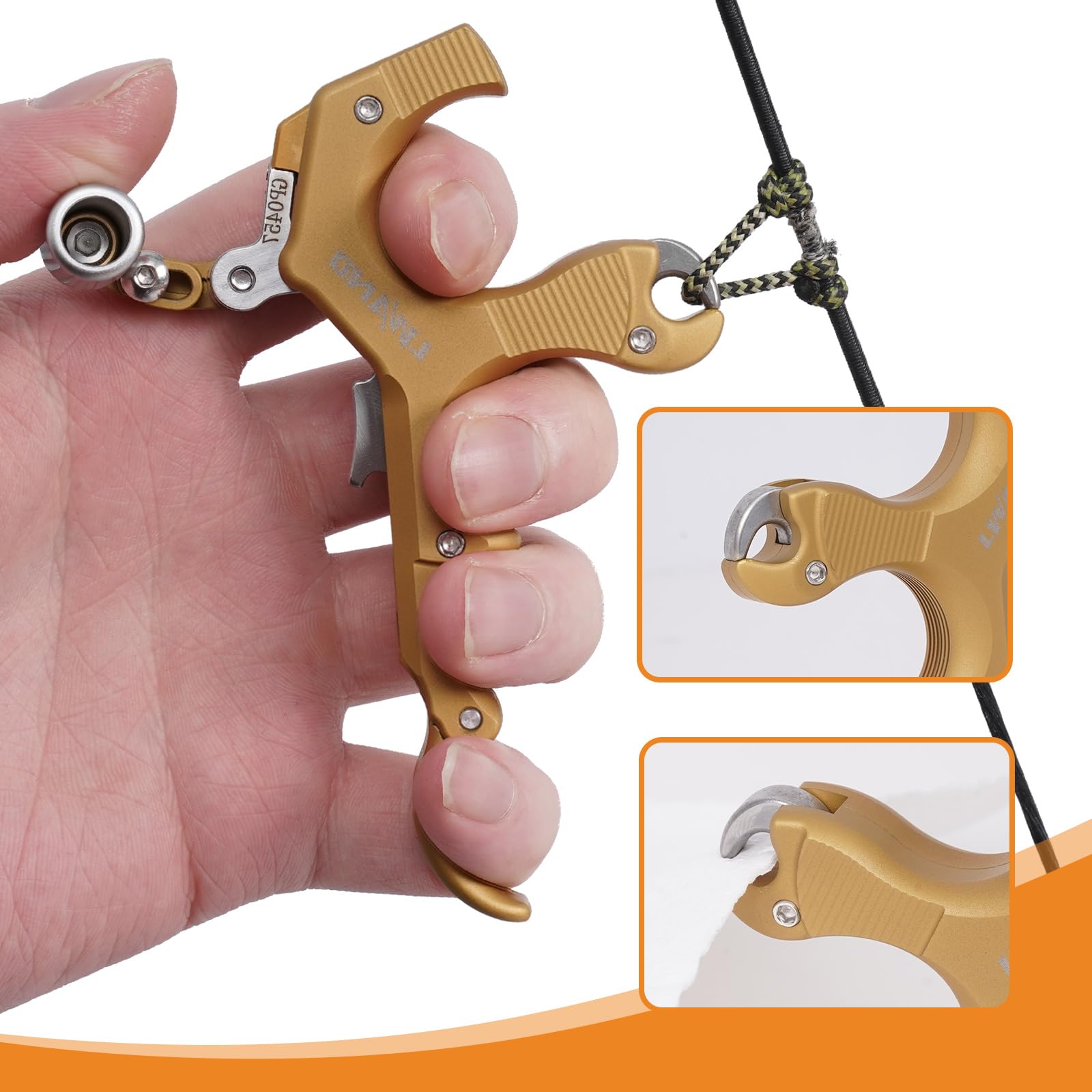 LWANO jaw-lock mechanism in gold secures the arrow until deliberate trigger contact.