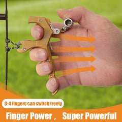 LWANO archery release thumb button in gold enables easy multi-position control for comfort.