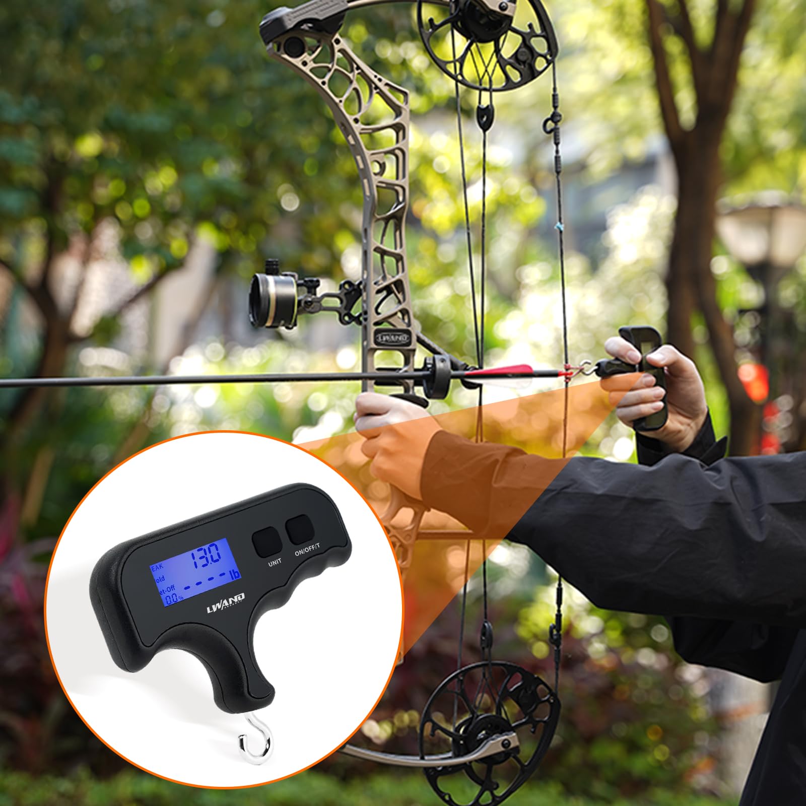LWANO 110lbs capacity supports most hunting bows for reliable measurements.