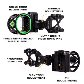 LWANO bow sight reversible mount enables left- or right-handed shooting setups.