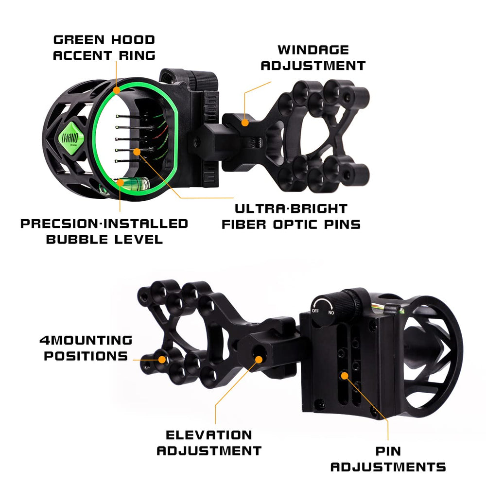 LWANO bow sight reversible mount enables left- or right-handed shooting setups.