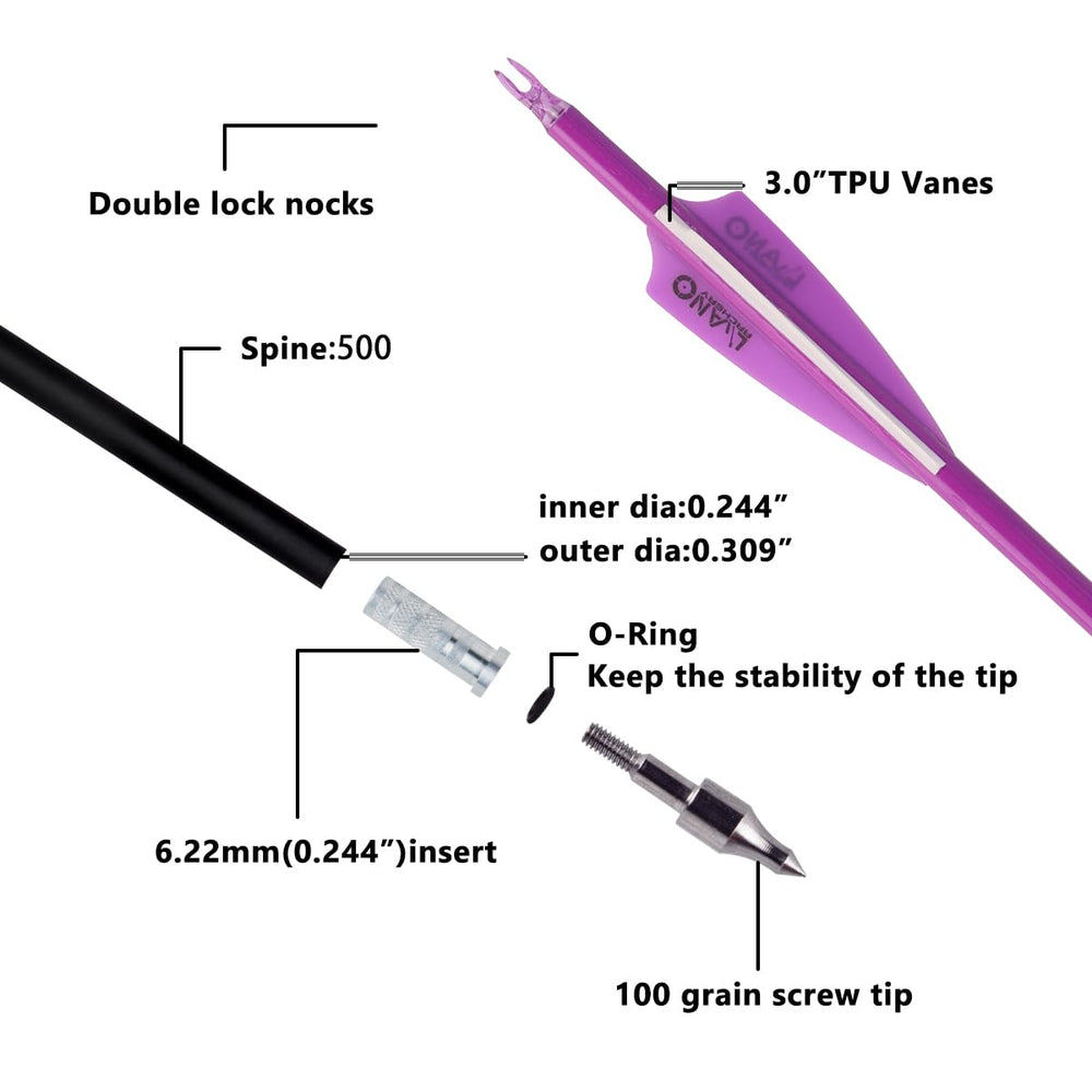 LWANO removable tips on carbon arrows enable easy maintenance and setup changes