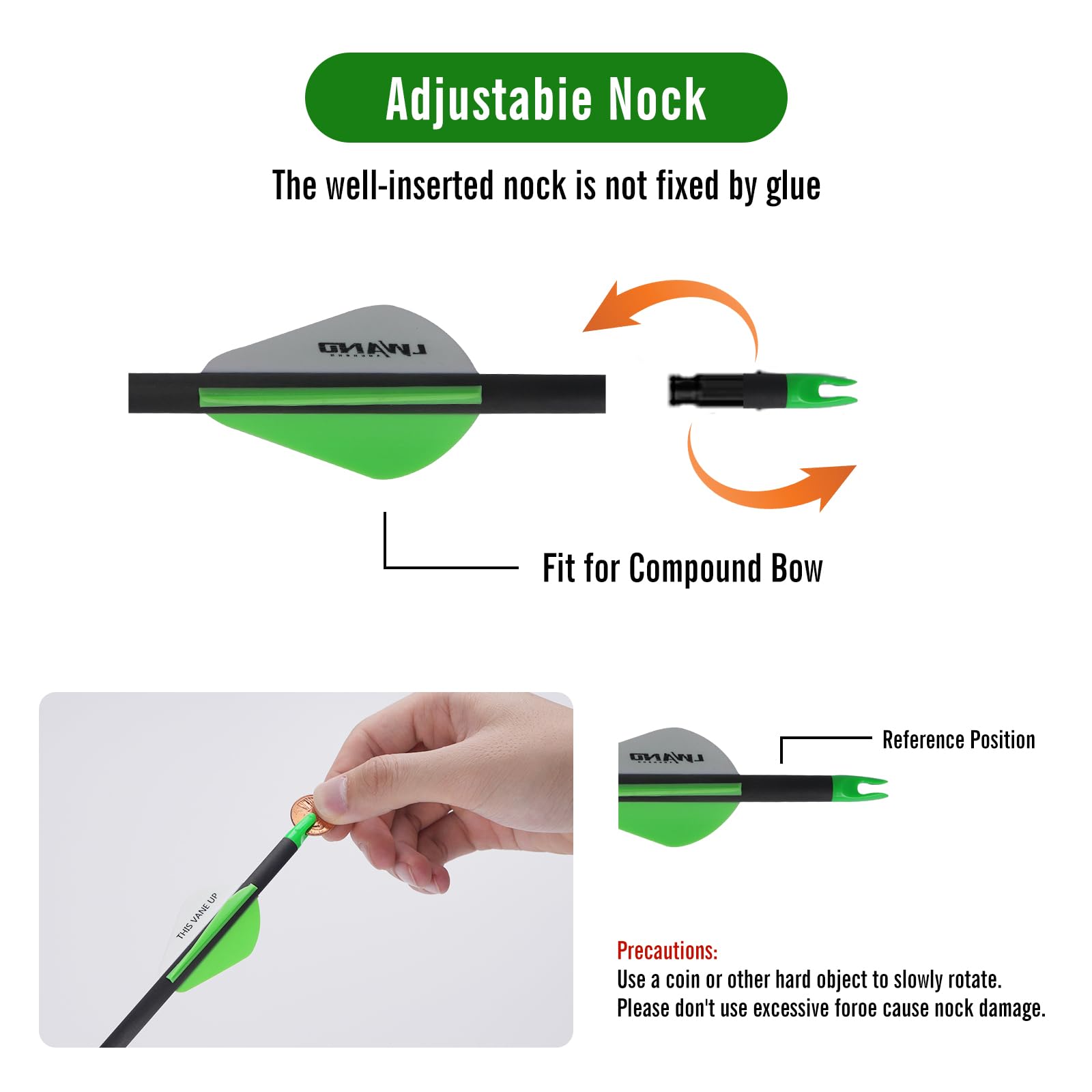 LWANO green-white vanes archery image highlights stable flight and accuracy