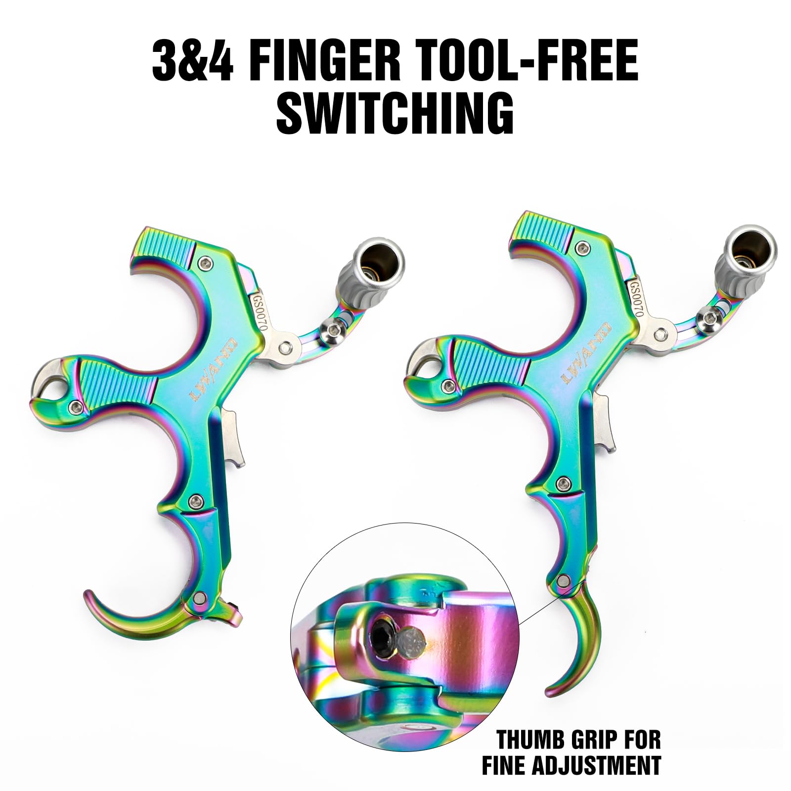 LWANO Thumb Release thumb button close-up emphasizes adjustable travel for consistency