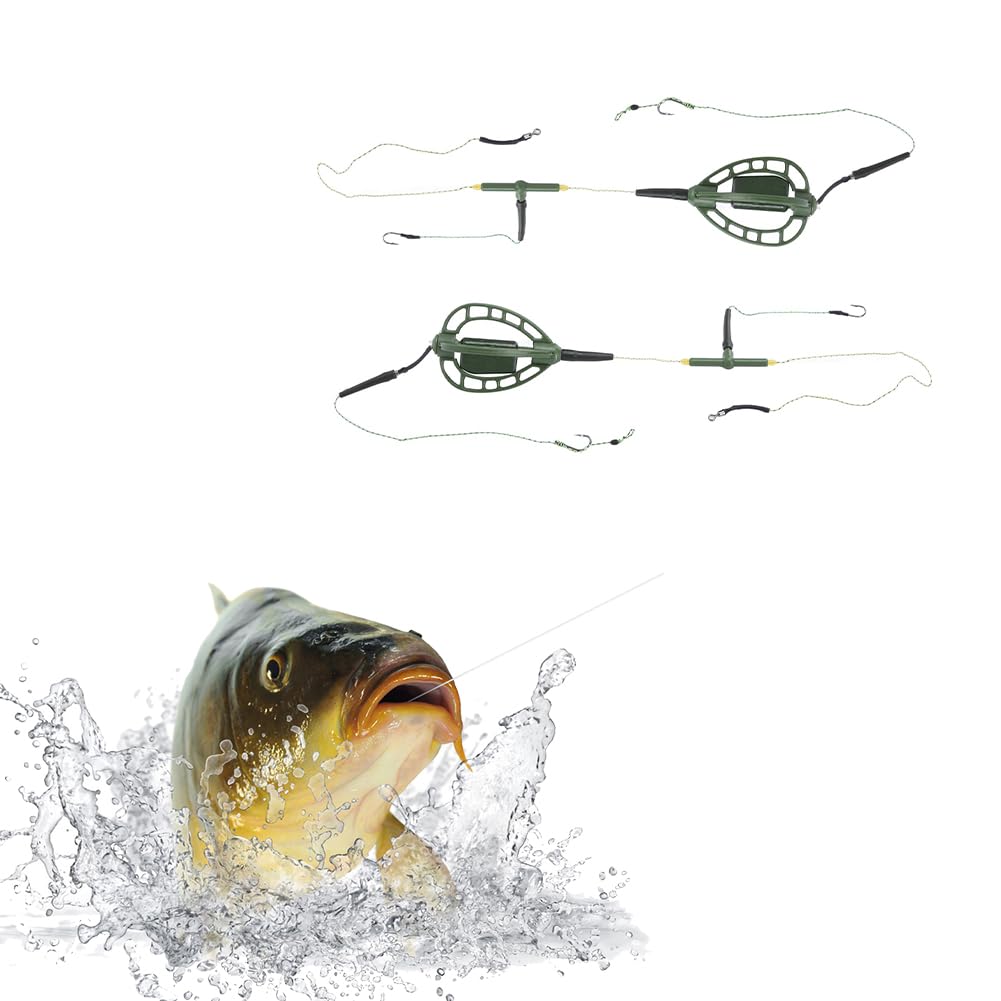 Carp fishing bait cage feeder with wire hook rig