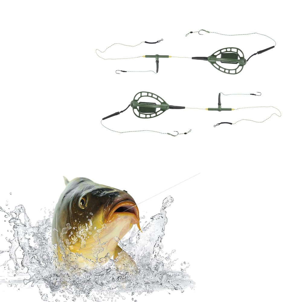Carp fishing bait cage feeder with wire hook rig