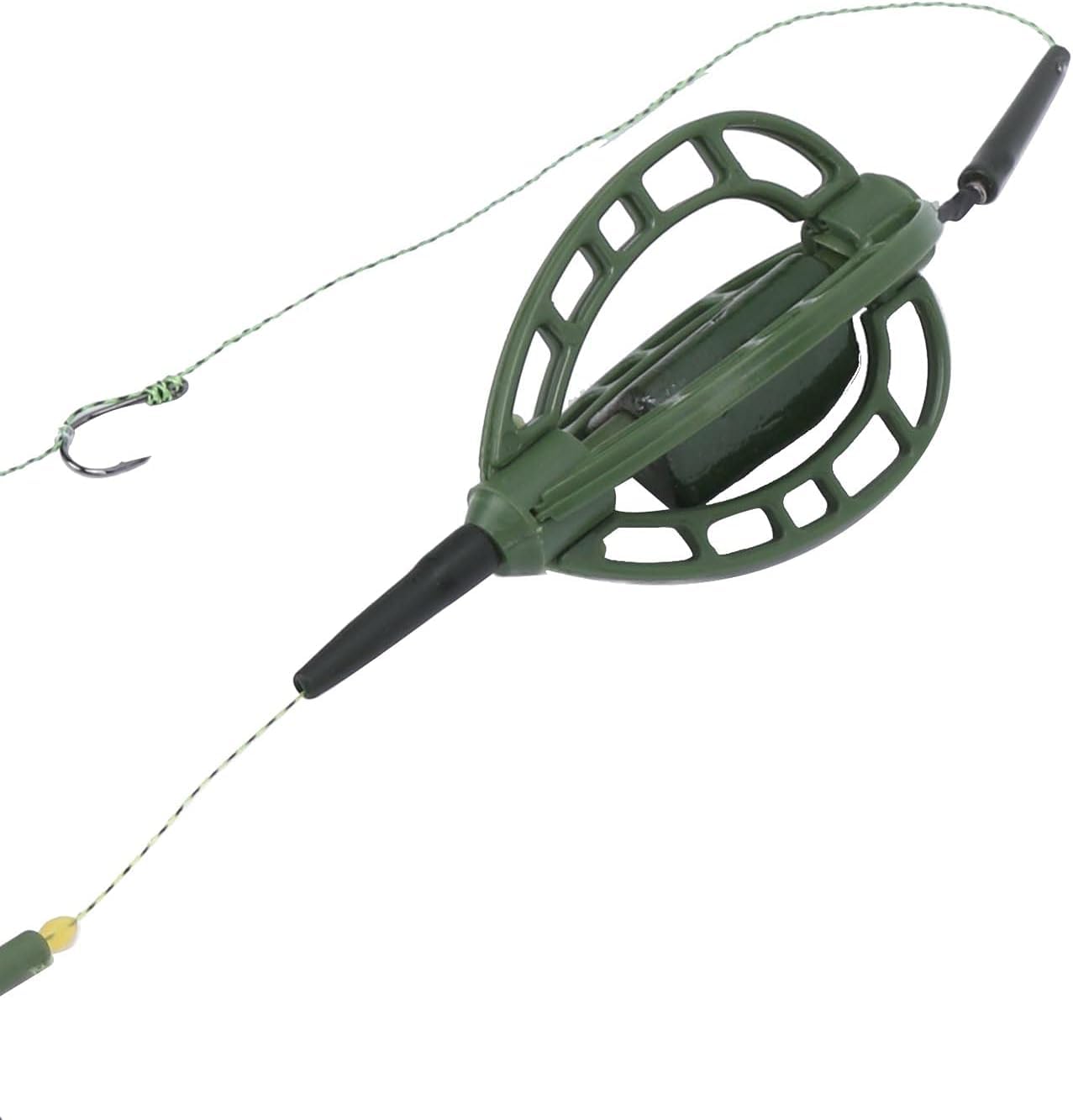 Side view showing wire mesh cage and hook