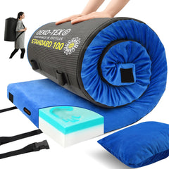 Lxotvae memory-foam camping mattress pad folded for portable comfort on trips.