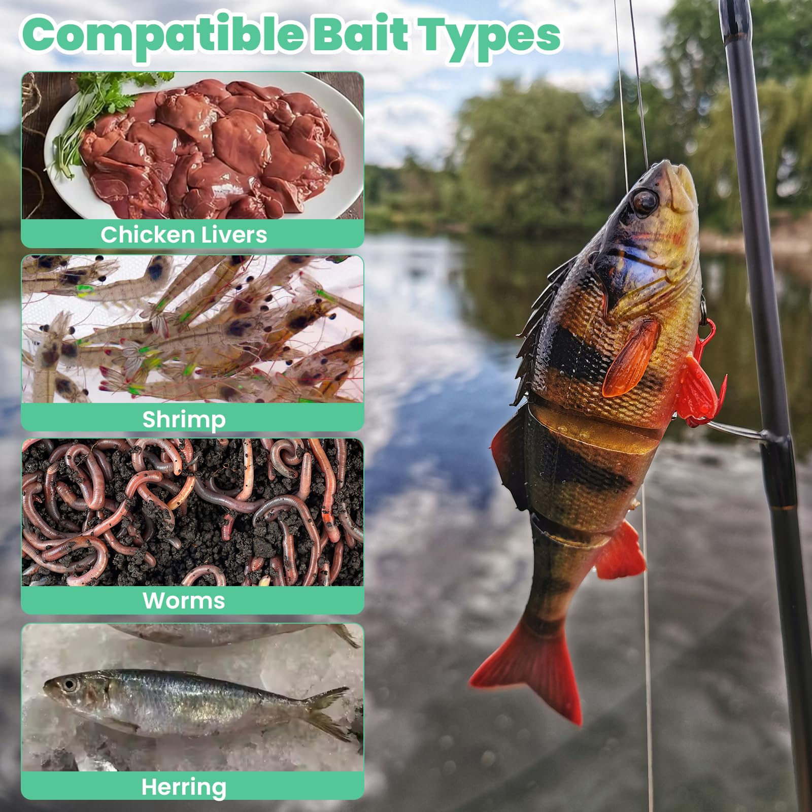 Transparent fishing line being wrapped around bait underwater