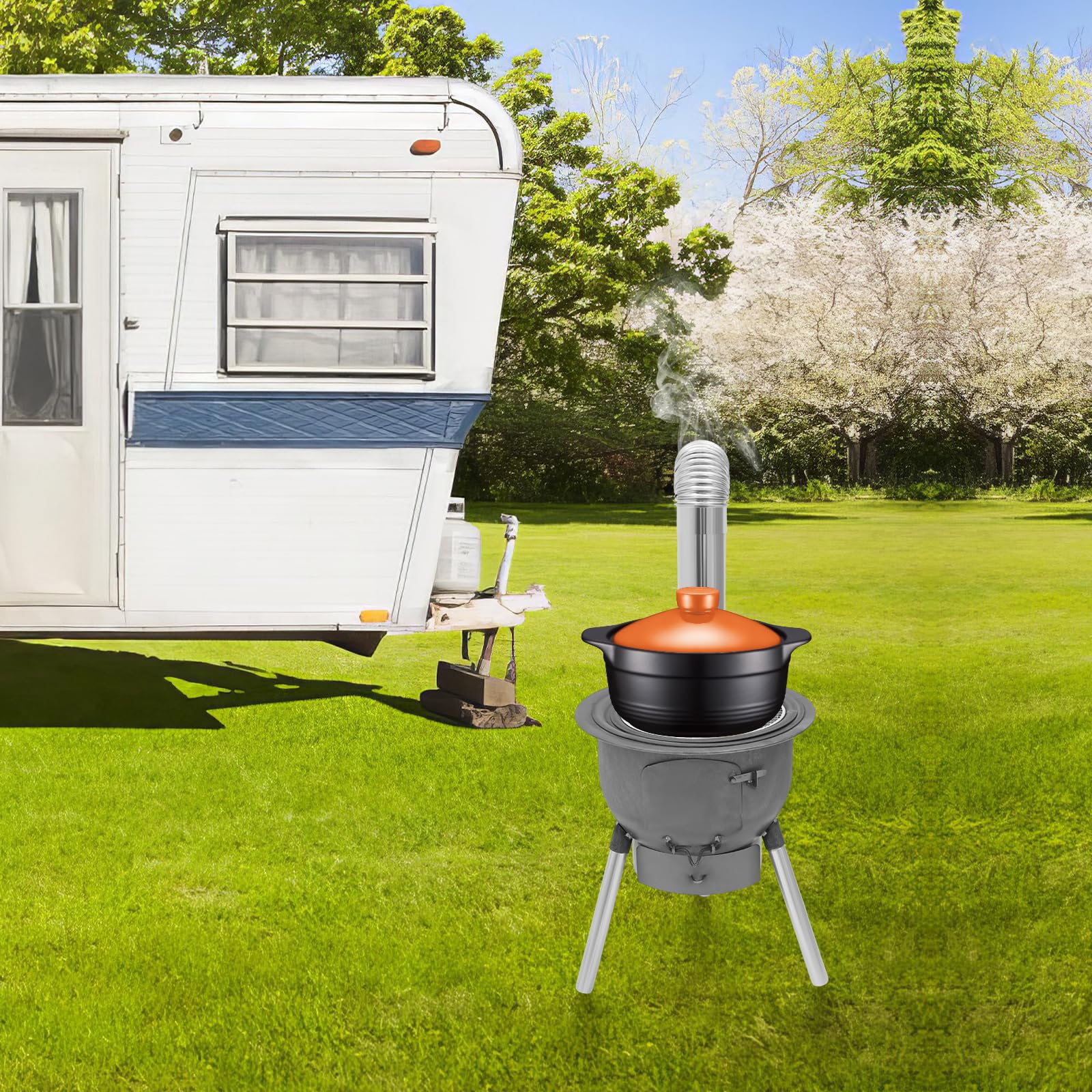 LyeXD rocket stove chimney pipe attachment for cleaner grilling.