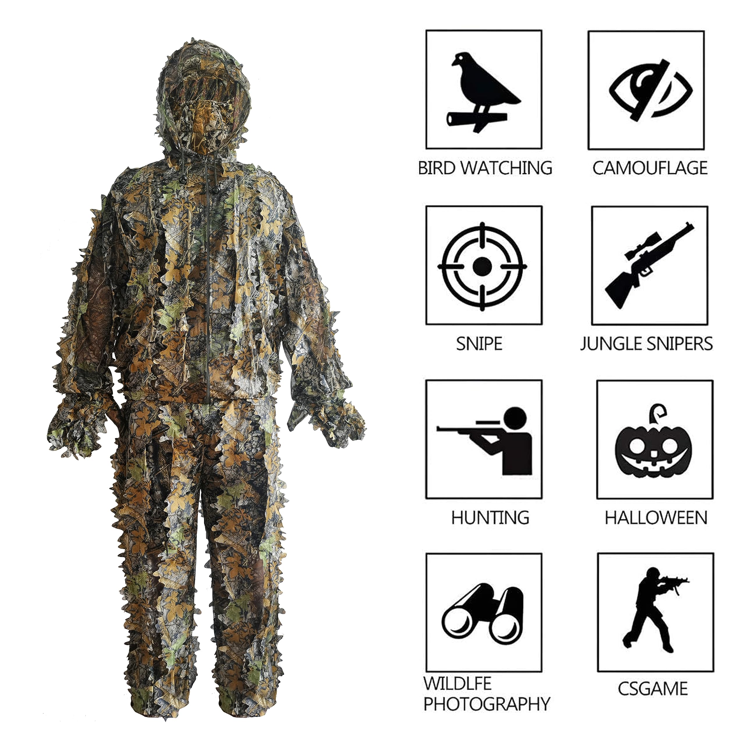 LYLPYHDP Ghillie suit with front zipper for easy dressing in the field.
