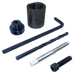 Lyman 7680350 Stuck Case Remover kit with dual-purpose threaded cap, drill guide, pulling screw, and hex wrench.