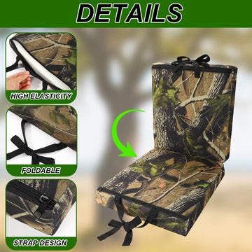 Lyreh tree stand cushion camouflage blends with surroundings for stealth.