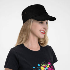 Lzihkst Trendy Black Cadet Cap back strap allows flexible sizing for a comfortable fit.