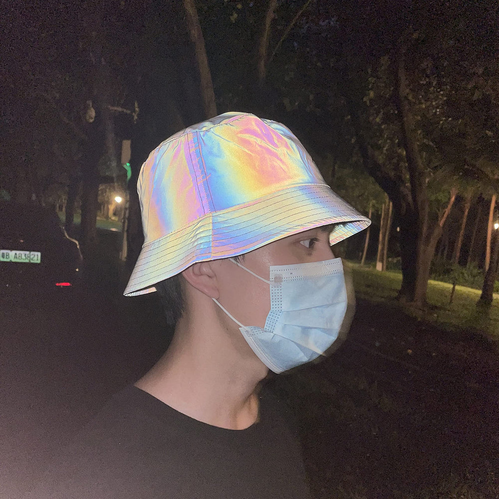 LZLRUN Rainbow Reflective Fishermans Hat back view with adjustable fit and packable design