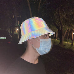 LZLRUN Rainbow Reflective Fishermans Hat back view with adjustable fit and packable design