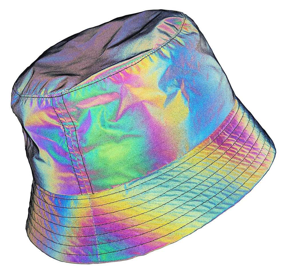 LZLRUN Rainbow Reflective Fishermans Hat front view highlights safety glow in low light