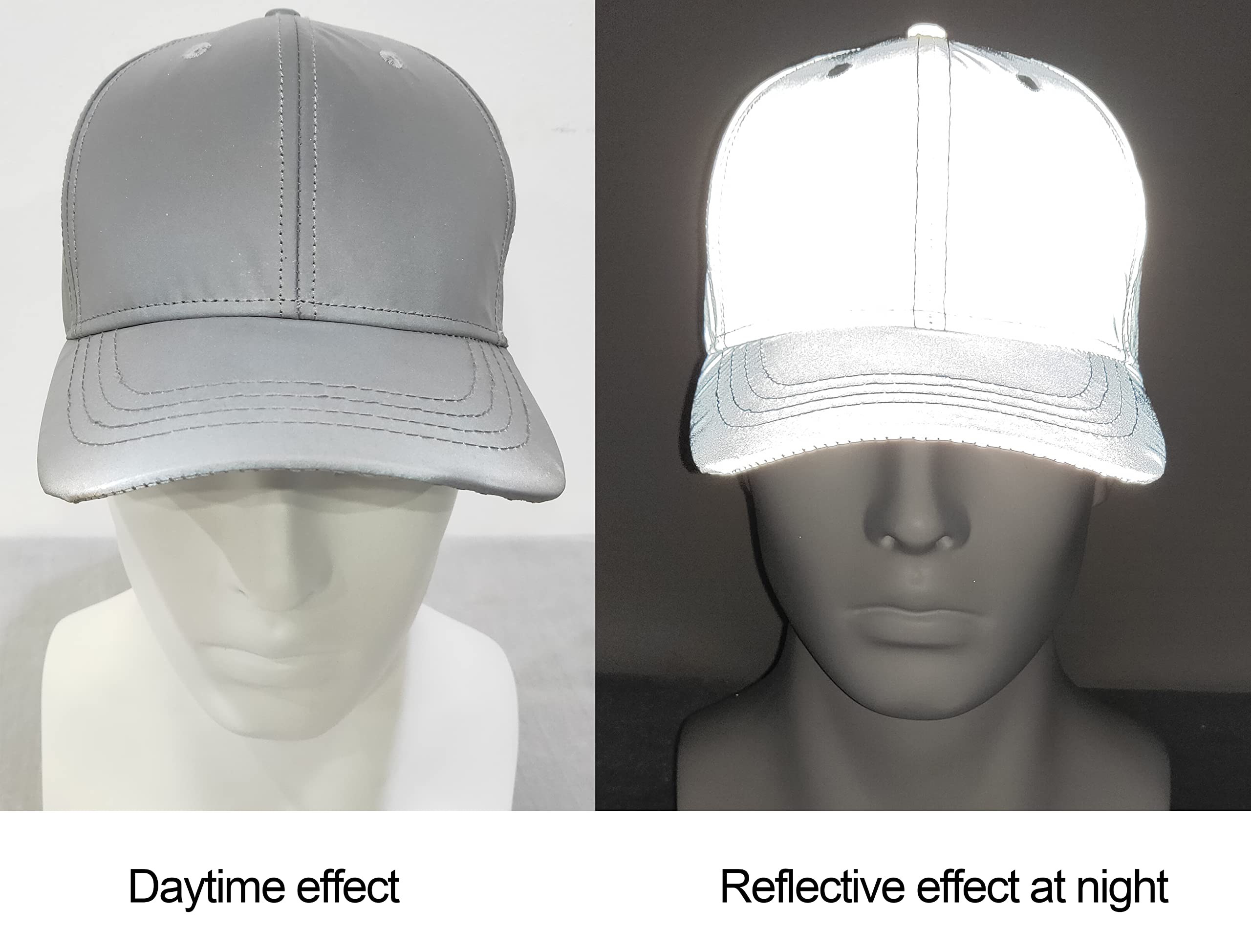 Close-up of 360-degree reflective coating on hat surface