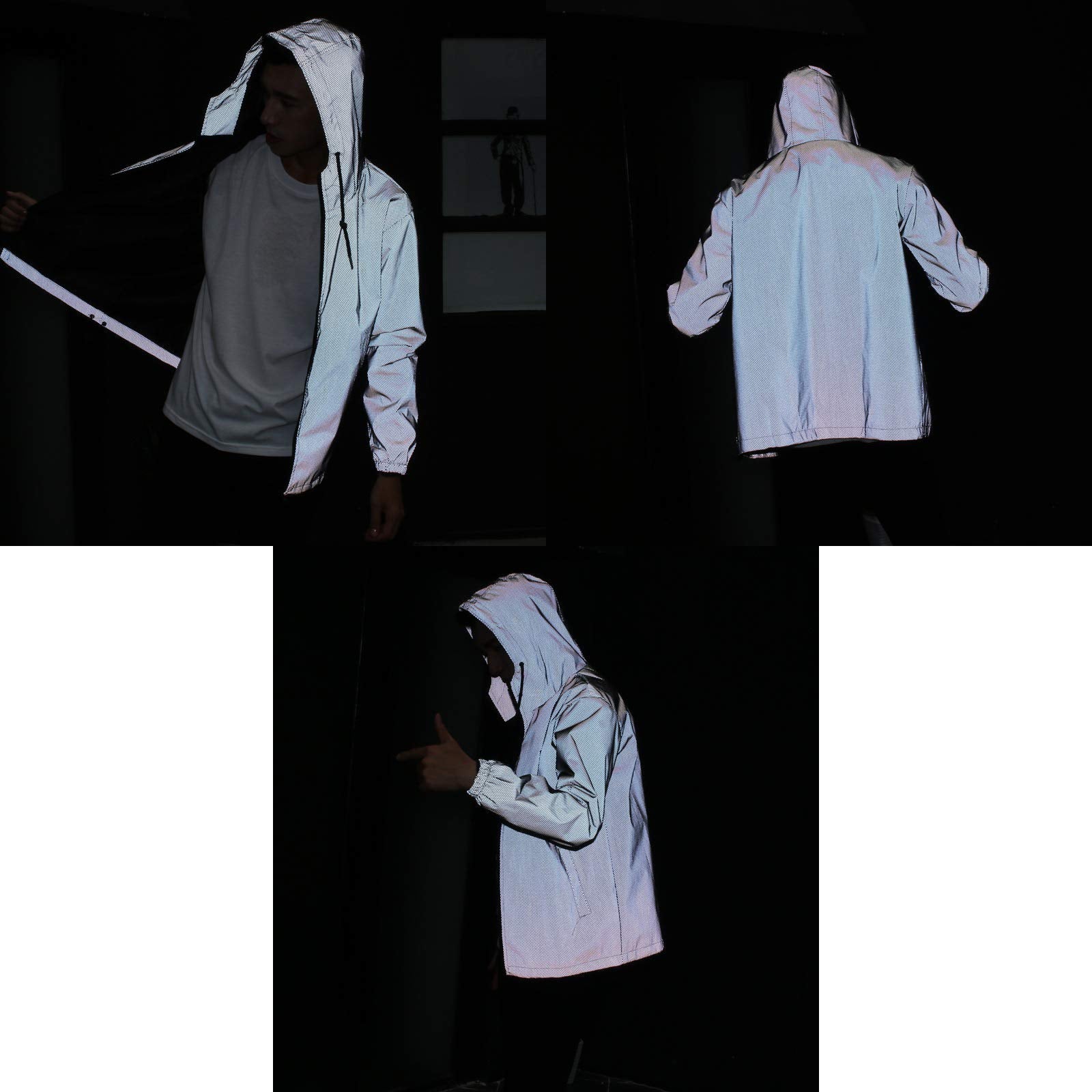 LZLRUN reflective jacket front view with zipper for easy wear during outdoor activities