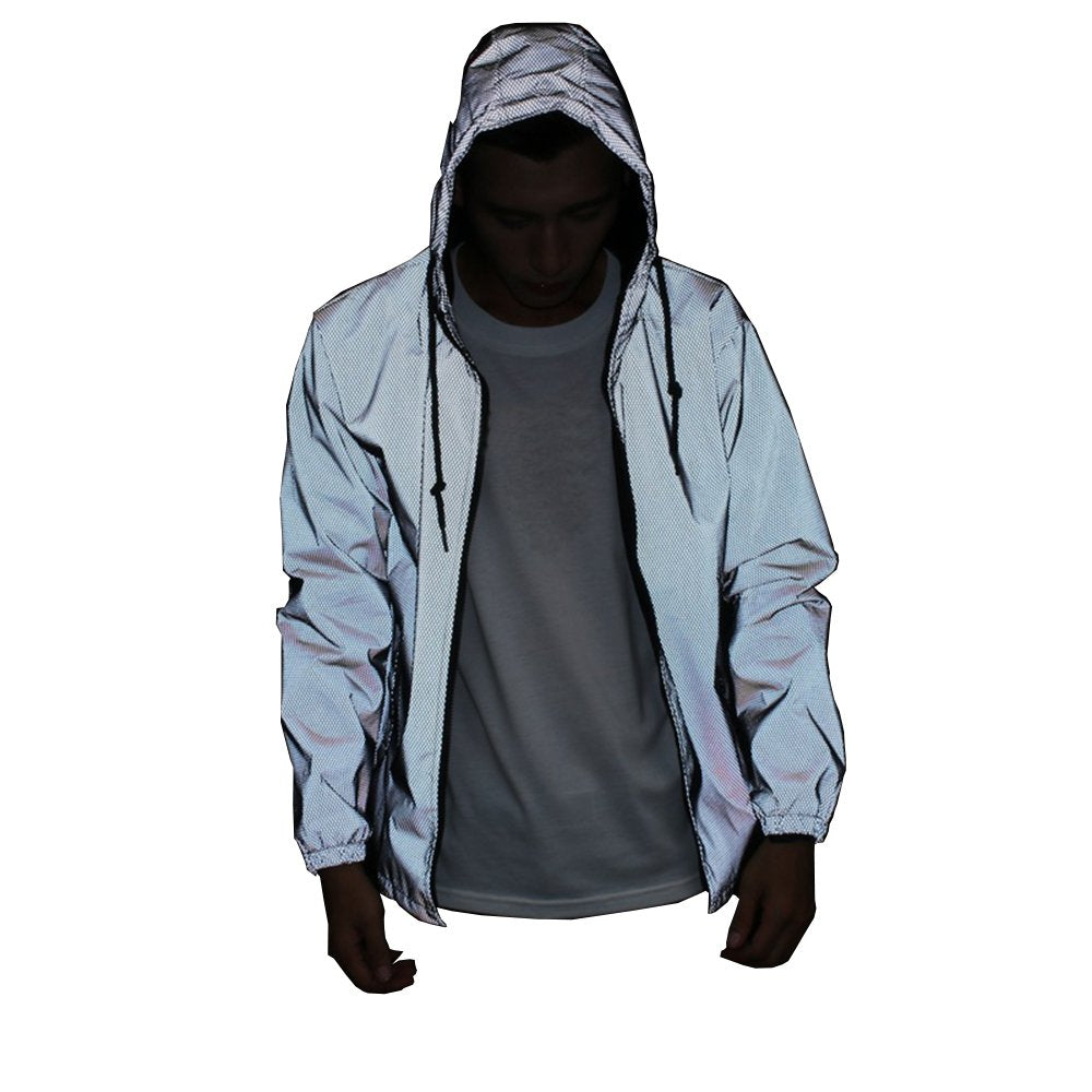 LZLRUN reflective jacket with hood shines at night for visibility