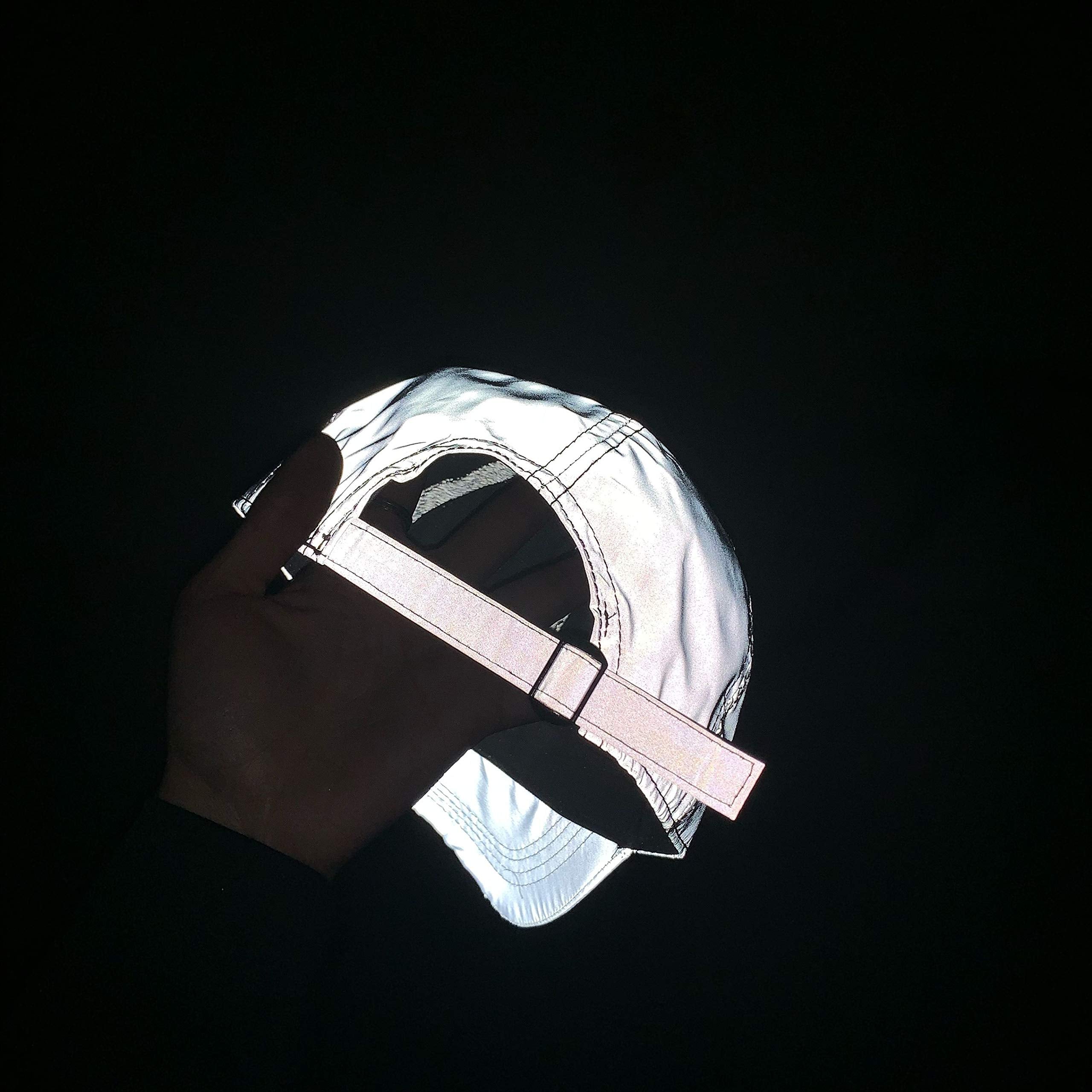 Night light test showing reflective glare on the hat