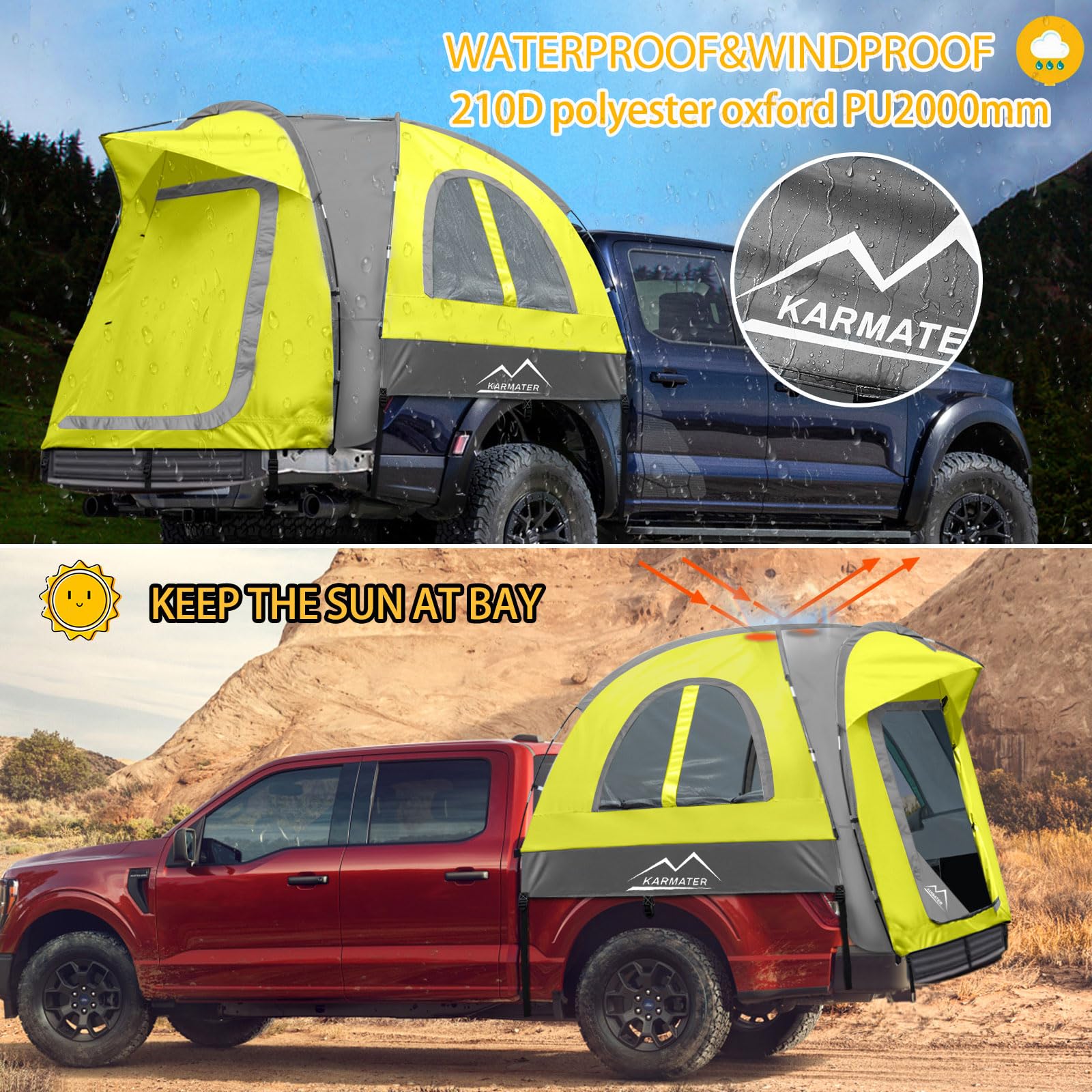 M KARMATER pickup truck tent bed fit demonstrates 5.5-6 ft bed compatibility