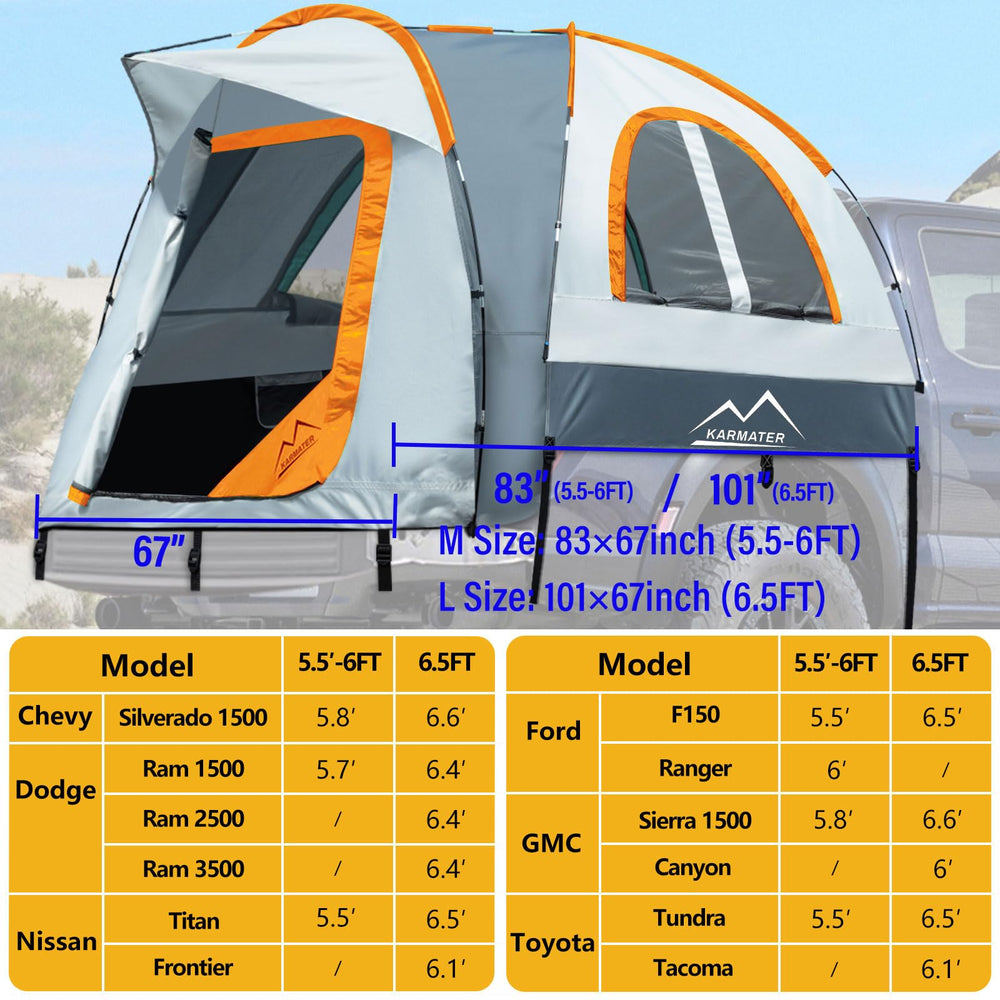 M KARMATER pickup tent bed-fit-5-6ft demonstrates compatibility with standard truck beds