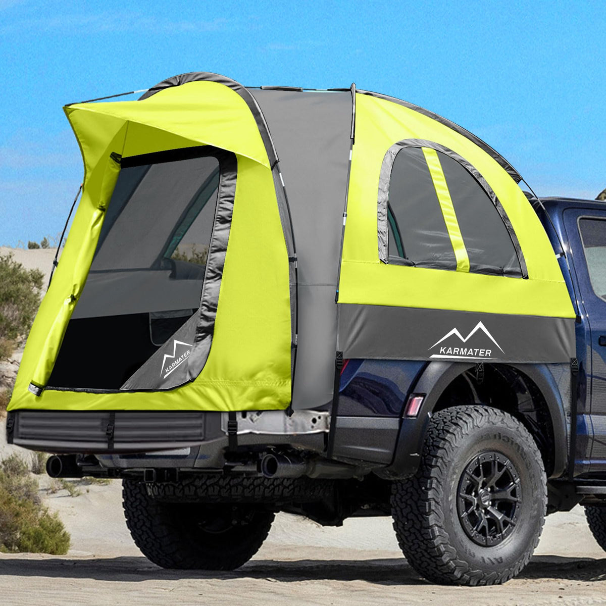 M KARMATER pickup truck tent weatherproof fabric close-up showing rain protection