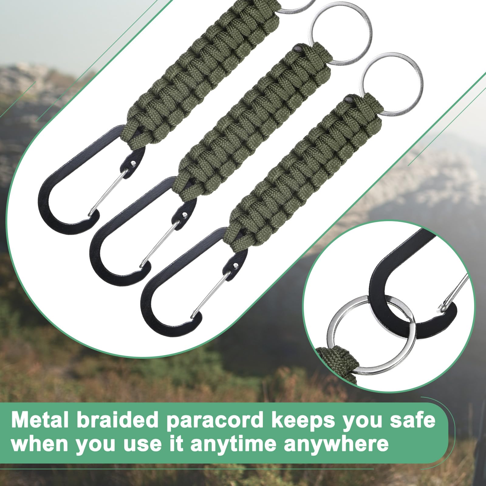 M METERXITY 3-pack paracord lanyard in dark green shown for easy organization.