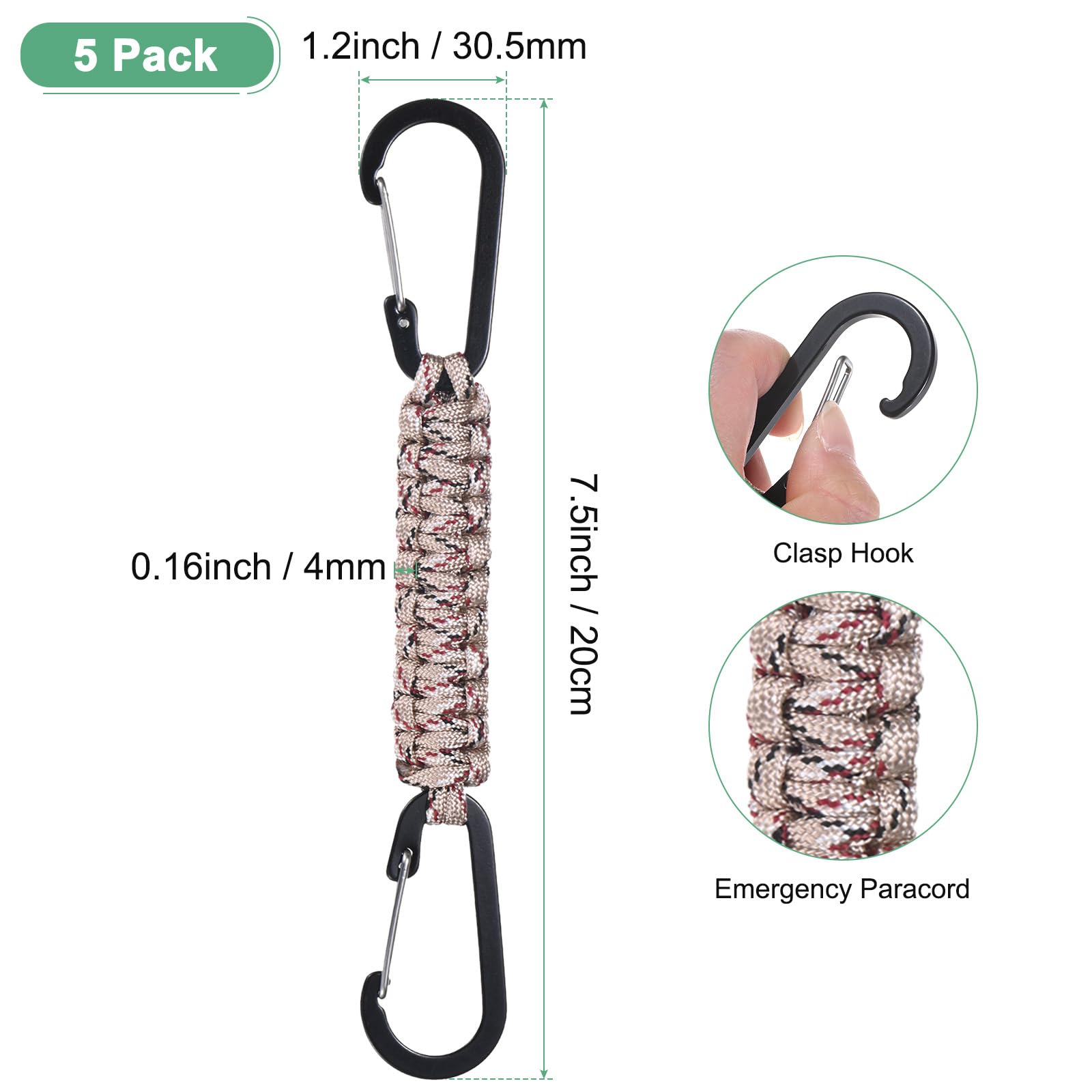 M METERXITY braided paracord lanyard with clips in desert camouflage