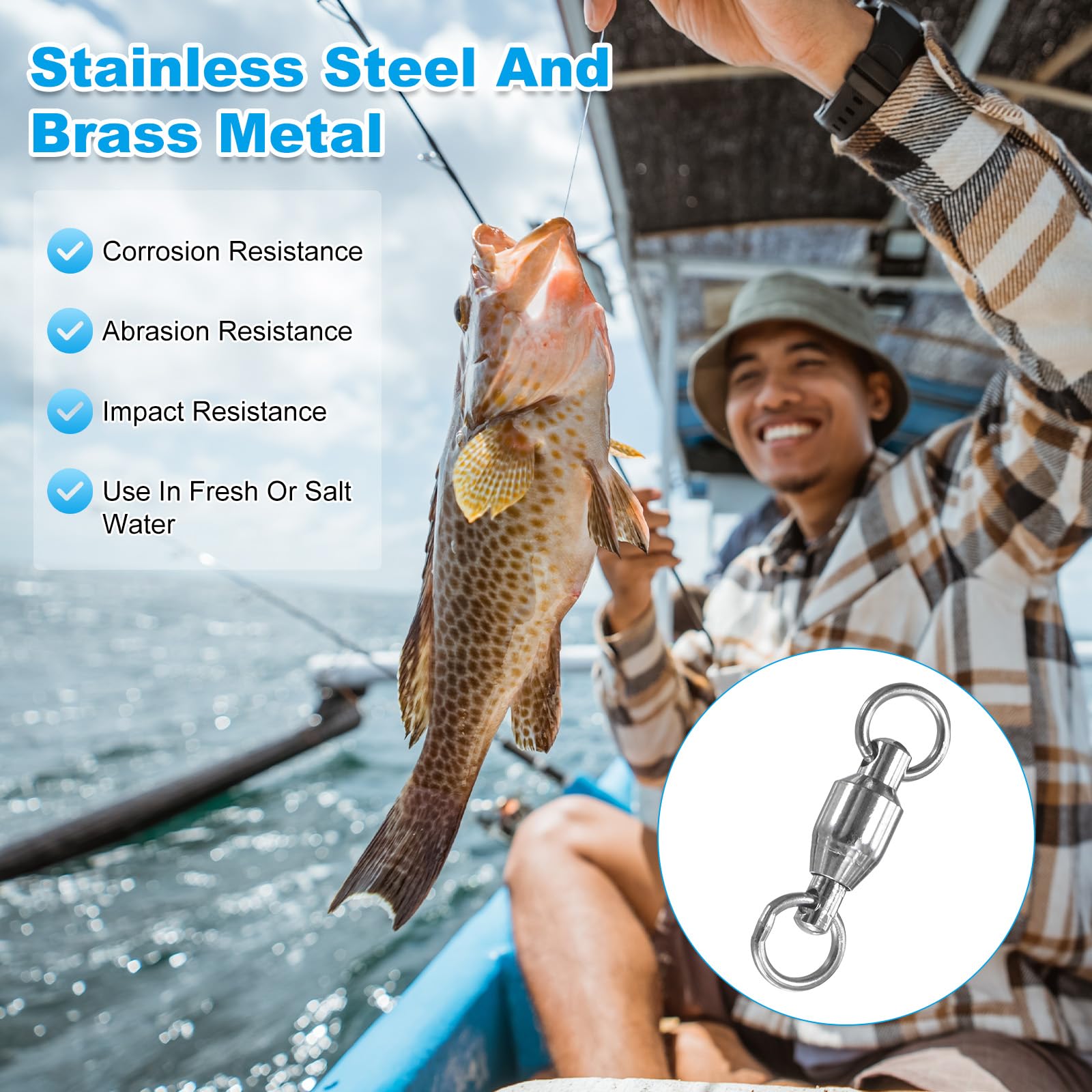 M METERXITY ball-bearing swivel closeup showing smooth rotation for secure tackle.
