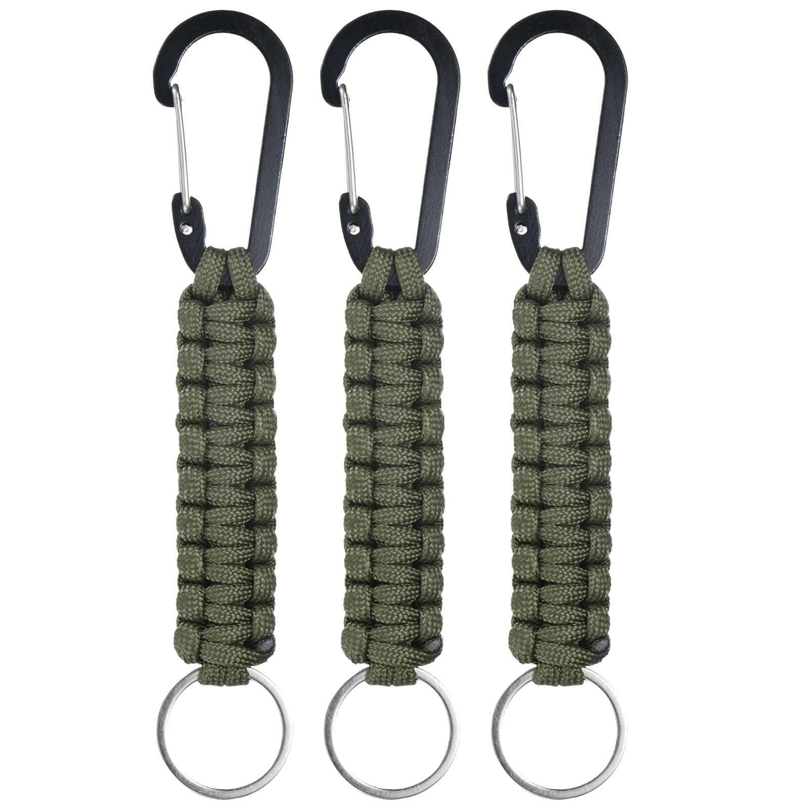 M METERXITY paracord keychain clip in dark green, sturdy close-up for reliable everyday carry.