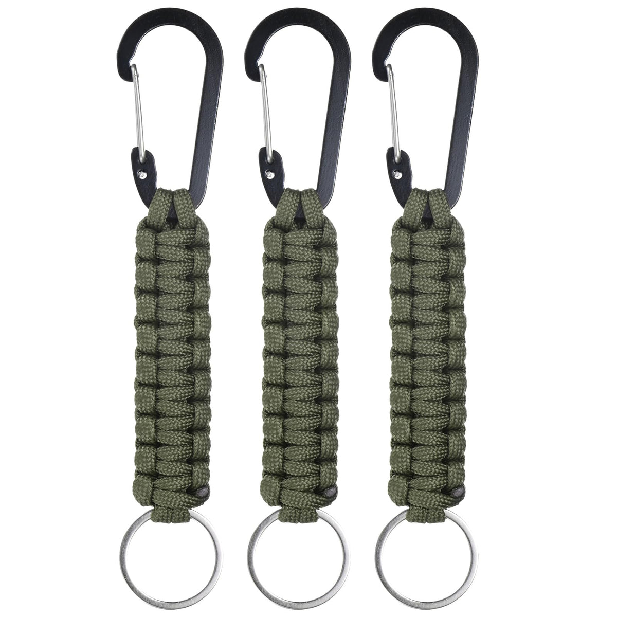 M METERXITY paracord keychain clip in dark green, sturdy close-up for reliable everyday carry.