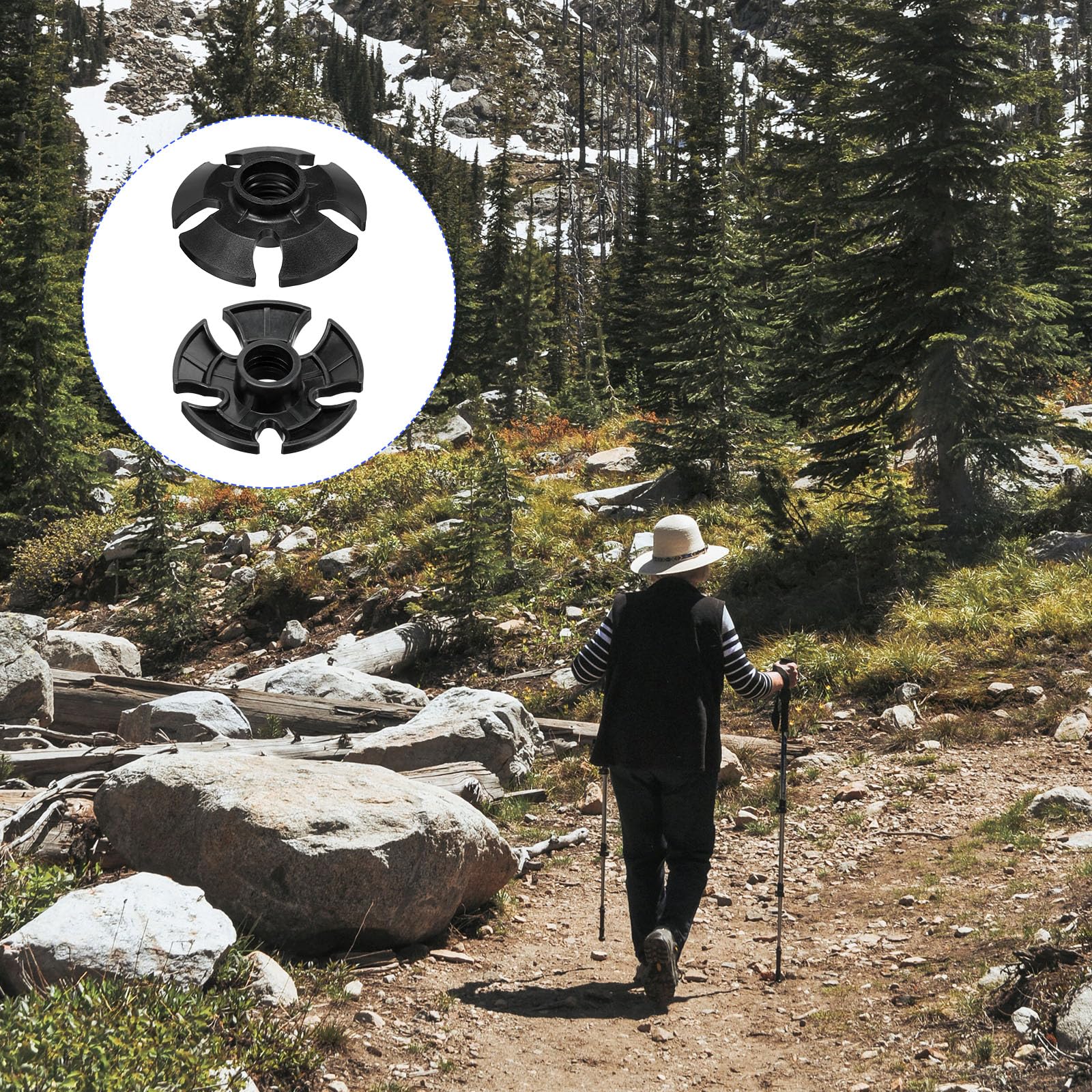 M METERXITY wear-resistant basket helps trekking poles glide over soft surfaces.