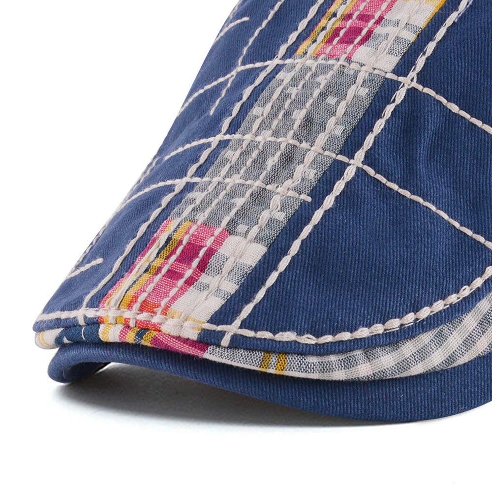 Unisex blue beret hat with plaid stitching