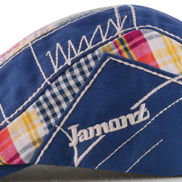 Gatsby/Cabbie style blue newsboy hat on model