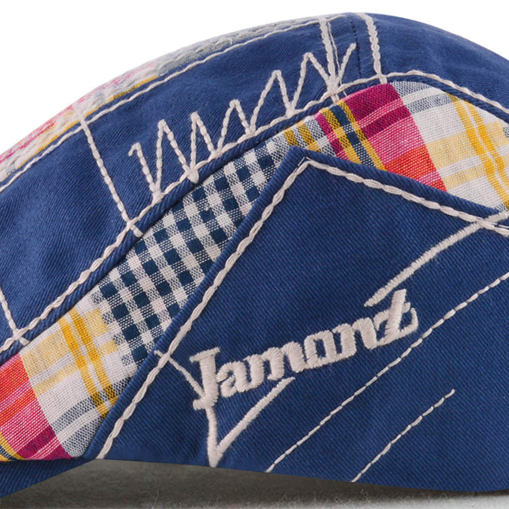 Gatsby/Cabbie style blue newsboy hat on model