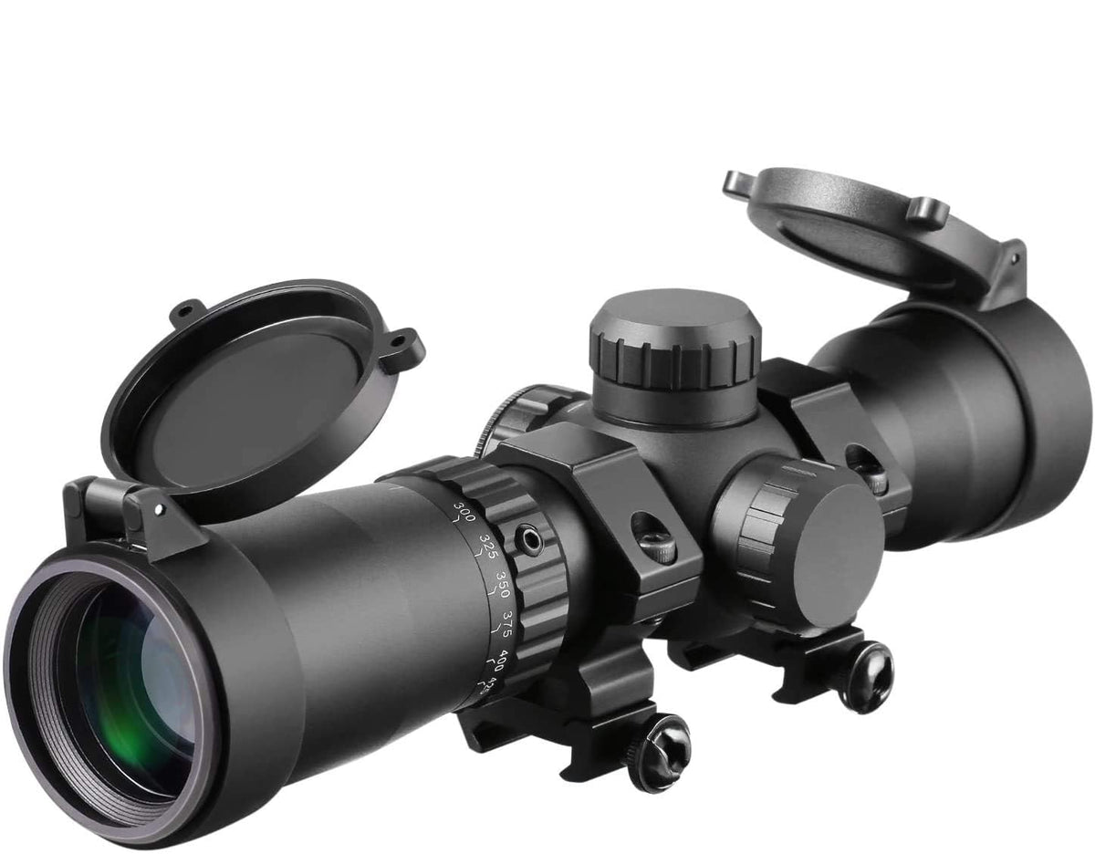 MA3TY crossbow scope with 32mm objective lens showing bright field of view for precise shots