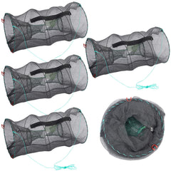 Maasechs 4-pack heavy-duty collapsible crawfish traps with 11.81 x 11.81 x 23.62 inches dimensions