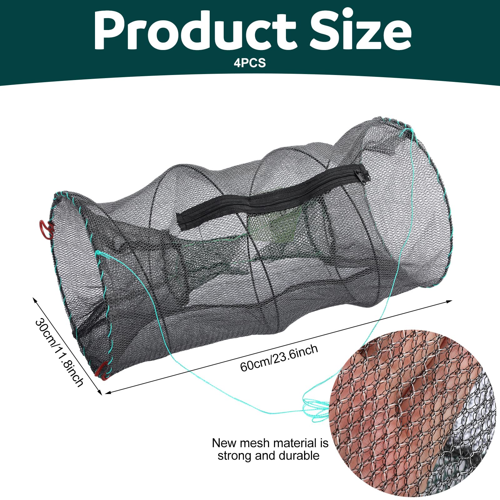 Close-up of zippered bait bag inside the crawfish trap