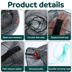 Zinc-coated steel frame and durable polyethylene mesh of the traps