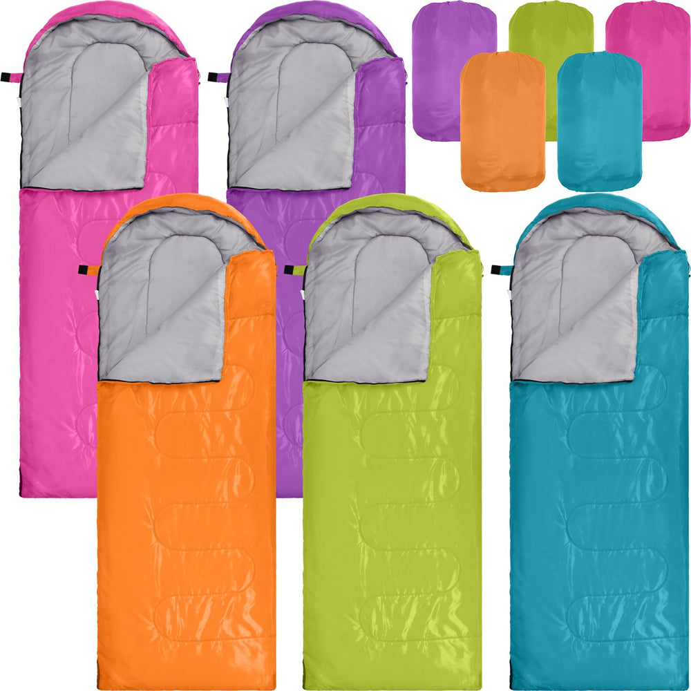 Macarrie 10-pack sleeping bags laid out for donation to shelters.