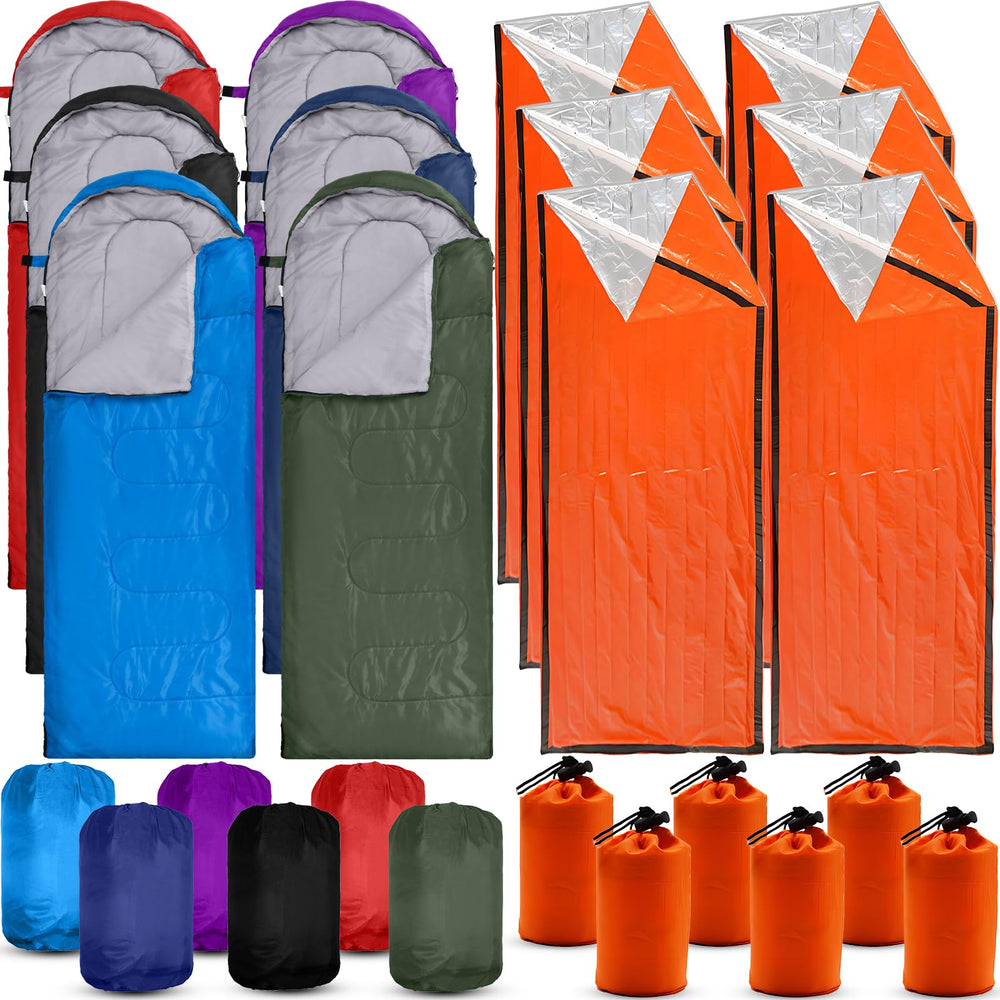 Macarrie 12-pack sleeping bags set packaging for bulk outdoor readiness and donation